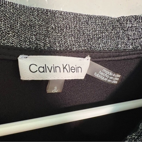 Calvin Klein Metallic Trim Long Sleeve Satin Blouse Black - Picture 14 of 15